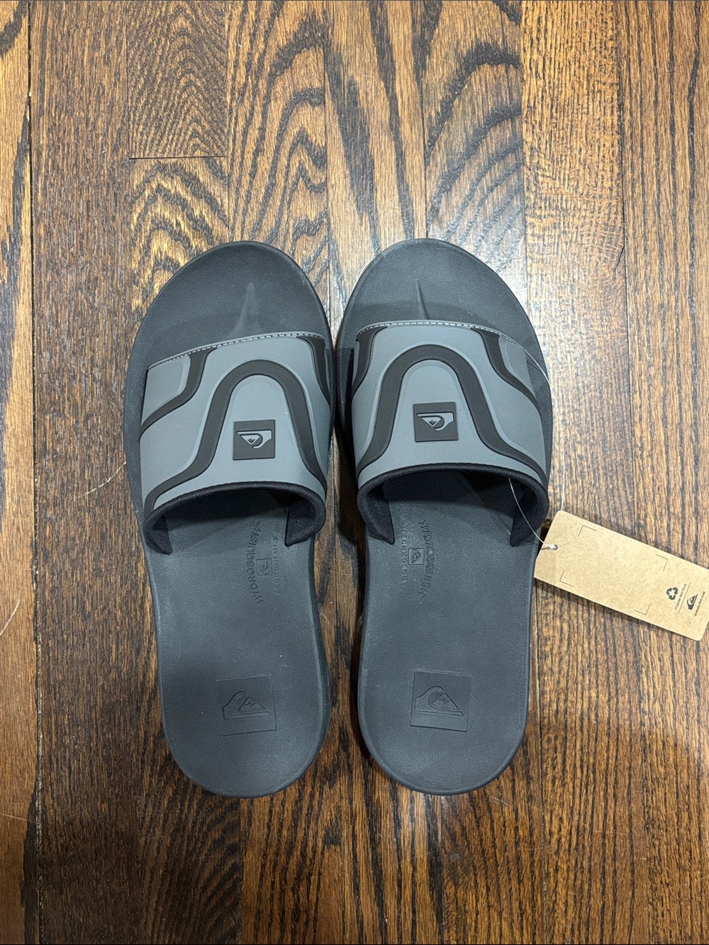 Quiksilver Men's Black and Gray Slide Sandals size 11